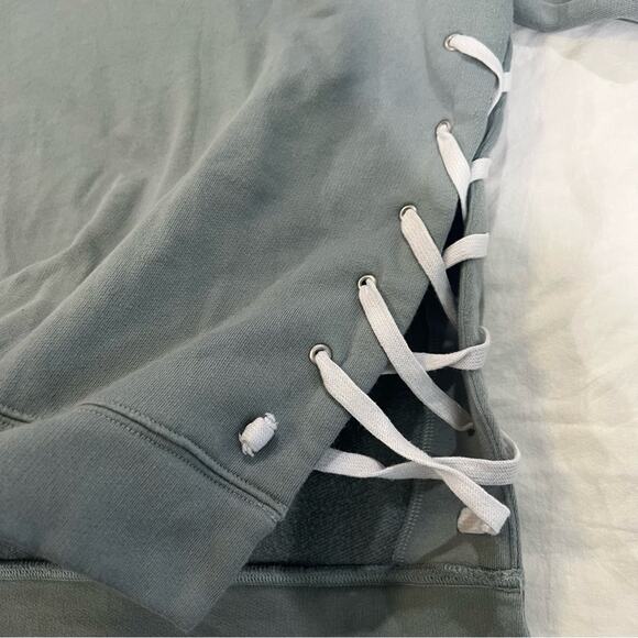 PINK Laced Up Hooded Sweatshirt sz L Gray and White - Picture 13 of 15